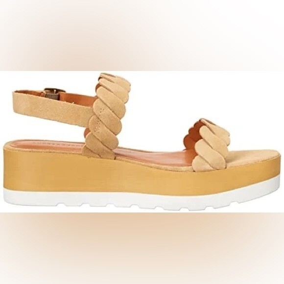 New Lucky Brand Vellenora Double Suede Straps Chunky Platform Wedge Sandal 7 - Picture 3 of 11